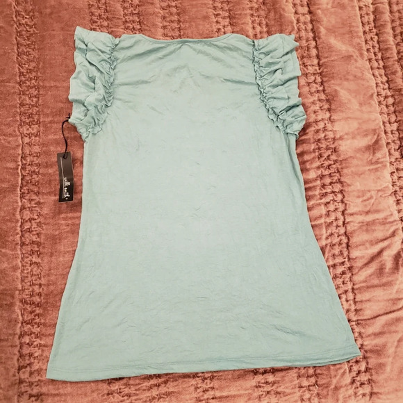 Flutter Sleeve V-neck Top Women Large Boho Summer green mint sage seafoam NEW - Picture 4 of 7